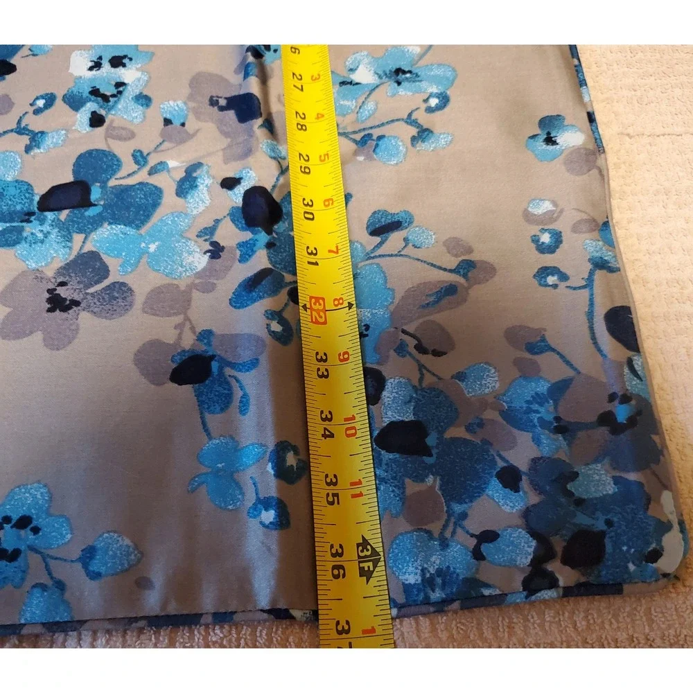 Alamode Home Blue Floral Cotton Pillowcase Set of 2 Taupe Grey Piped Standard